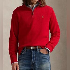 Polo Ralph Lauren Estate-Rib Red Cotton Quarter-Zip Mock Neck Pullover Men’s XL